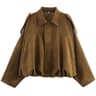 HXAO Cropped Suede Bomber Jacket Women Lapel Zipper Racing Coat 18