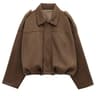 HXAO Cropped Suede Bomber Jacket Women Lapel Zipper Racing Coat 21