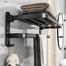 MatteBlack 20Inch WallMount Foldable Towel Rack  Hook  SpaceSaving Bathroom Organizer 6