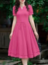 ZANZEA Lace Patchwork Summer Midi Dress With Puff Sleeves  Elegant Casual Sundress For Women 0