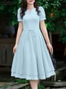 ZANZEA Lace Patchwork Summer Midi Dress With Puff Sleeves  Elegant Casual Sundress For Women 2