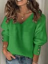 ComfortEase Plus Size VNeck Sweater  Soft Ribbed Knit Oversized Pullover For Women 5