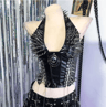 Spiked Gothic Punk Tank  Y2K Grunge PU Leather Alternative Top For Women 13
