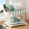 Rust Resistant Double Layer Dish Rack With Drain Tray  Knife Storage Organizer 1