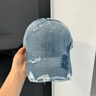 Vintage Washed Ripped Denim Baseball Cap  Unisex Hip Hop Snapback Hat 2