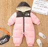 Girls Plush Hooded Ski Snowsuit  Thick Warm Winter Jumpsuit For Babies 1