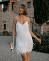 Colorful Sequin Patchwork Dress Feather Sleeveless Summer Party Dress 1