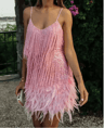 Colorful Sequin Patchwork Dress Feather Sleeveless Summer Party Dress 3