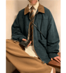 American Vintage Mens Bomber Jacket  Loose Fit Cargo Windbreaker Zipper Coat 0