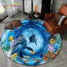 3D Ocean Dolphin Area Rug  NonSlip Underwater Illusion Round Carpet 14