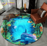 3D Ocean Dolphin Area Rug  NonSlip Underwater Illusion Round Carpet 3