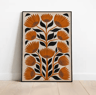 Retro Beige Floral Line Wall Art Minimalist Neutral Canvas Print Frameless 1