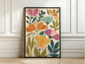 Retro Beige Floral Line Wall Art Minimalist Neutral Canvas Print Frameless 2