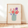 Retro Beige Floral Line Wall Art Minimalist Neutral Canvas Print Frameless 4