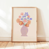 Retro Beige Floral Line Wall Art Minimalist Neutral Canvas Print Frameless 5