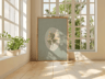 Retro Beige Floral Line Wall Art Minimalist Neutral Canvas Print Frameless 16