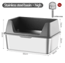 Stainless Steel HighSided Cat Litter Box With Lid  Scoop  LeakProof Large Cat Toilet 2