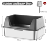 Stainless Steel HighSided Cat Litter Box With Lid  Scoop  LeakProof Large Cat Toilet 3