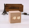 Wood Square Digital Alarm Clock  Voice Control LED Desk Clock With Snooze 5