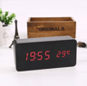 Wood Square Digital Alarm Clock  Voice Control LED Desk Clock With Snooze 4