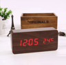 Wood Square Digital Alarm Clock  Voice Control LED Desk Clock With Snooze 7