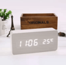 Wood Square Digital Alarm Clock  Voice Control LED Desk Clock With Snooze 8