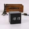 Wood Square Digital Alarm Clock  Voice Control LED Desk Clock With Snooze 12