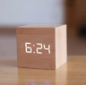 Square Wooden LED Alarm Clock  Voice Control Desk Clock With Snooze 1