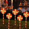 Solar 5Pack Candy Cane Christmas Pathway Lights  Waterproof Outdoor Holiday Stakes 5