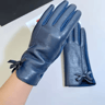 Womens Winter PU Leather Touchscreen Gloves  Warm Driving Gloves With Elegant Bow 3