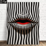 MonoMuse Abstract Striped Lip Canvas Wall Art Black And White Modern Decor 0
