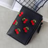 Cute Cherry Embroidered PU Leather Wallet Mini Card Holder Wallet With Zipper Coin Purse 5