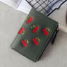 Cute Cherry Embroidered PU Leather Wallet Mini Card Holder Wallet With Zipper Coin Purse 7