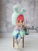 Blythe pattern knitting hat Bunny, Blythe hat knit tutorial, Doll hat knitting pattern, Blythe clothes
