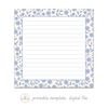 Blue flowers on white, printable notes template, reminders, to-do lists, shopping lists, digital file, ruled_pr.jpg