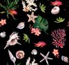 Bright fashion trendy watercolor pattern sea print wallpaper seamless decor textile fabric in a marine theme with corals, shells, fish, tropical flowers, and le