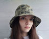 Cotton bucket hat with animalistic, camouflage cat print. Cute summer hat for travel and camping. Fashion designer hat.