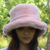 Fur pink hat for women. Luxury fashion furry hat.  Cute fuzzy bucket hats.  Fluffy warm hat. Faux fur bucket hat.