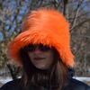 Bright orange hat. Faux fur bucket hat. Festival fuzzy neon hat. Acid orange fluffy hat. Rave shaggy hat. Furry hat.