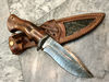 10" Inch Handmade Damascus Steel Hunting knife Handle Deer Antler leather Sheath Handle and Clip, Hand forged Damascus