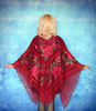 Red embroidered Orenburg Russian shawl, Lace wedding warm bridal cape, Hand knit cover up, Wool wrap, Stole, Kerchief 5.JPG