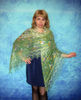 Green embroidered Orenburg Russian shawl, Hand knit cover up, Wool wrap, Handmade stole, Warm bridal cape, Lace kerchief 6.JPG