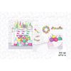 White Christmas tree and white carpet in the living room. The inscription Merry and Bright on the Christmas tree. Multicolored balloons wreath. Christmas tree t