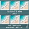 3D layered sea waves bundle svg file for cricut mandala with footprints on sand