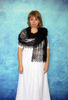 Hand knit black scarf, Warm Russian Orenburg shawl, Wool wrap, Goat down stole, Lace cover up, Kerchief, Mourning cape 4.JPG