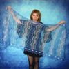 Bright hand knit embroidered scarf, Handmade Russian Orenburg shawl, Goat down cover up, Lace pashmina, Kerchief, Blue bridal stole, Warm wool wrap, Cape, Gift