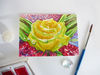 Yellow Rose Flower with Drops of Dew, ACEO, Watercolor 05.JPG