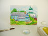 Russian Village Landscape with House and Church, ACEO, Watercolor 05.JPG