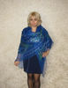 Blue embroidered Orenburg Russian shawl, Hand knit cover up, Wool wrap, Handmade stole, Kerchief, Wedding shawl, Warm bridal cape, Big scarf 5.JPG