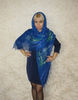 Blue embroidered Orenburg Russian shawl, Hand knit cover up, Wool wrap, Handmade stole, Kerchief, Wedding shawl, Warm bridal cape, Big scarf 6.JPG